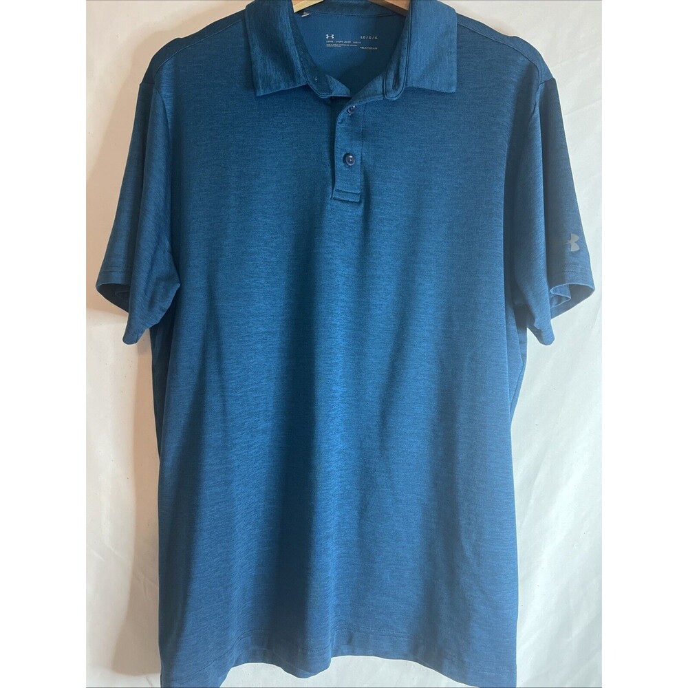 Under‎ Armour Polo Shirt Mens L Blue Golf Preppy HeatGear Casual Short Sleeve